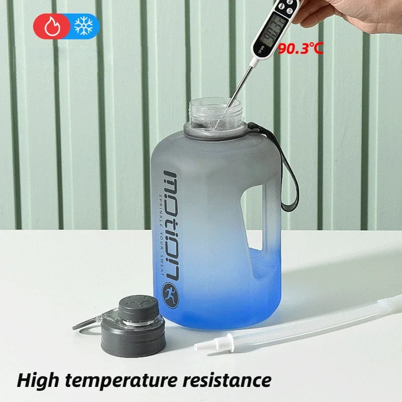 2 Liter Sports Water Bottle with Straw Large Capacity Fitness with Scale Gradient Kettle Outdoor Plastic Portable Water Bottle