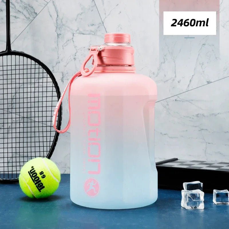 2 Liter Sports Water Bottle with Straw Large Capacity Fitness with Scale Gradient Kettle Outdoor Plastic Portable Water Bottle