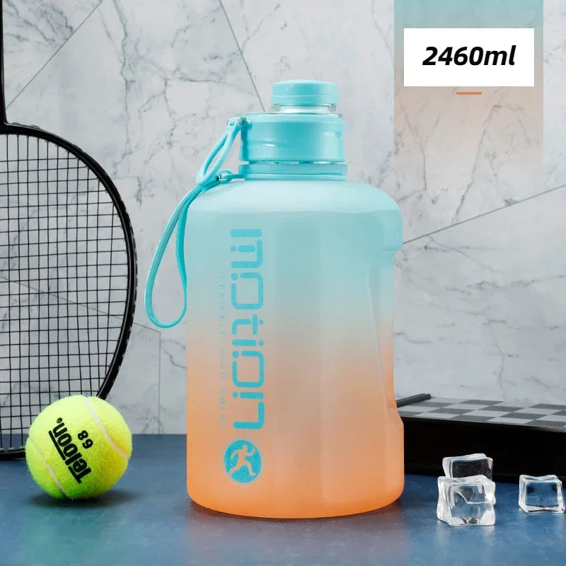 2 Liter Sports Water Bottle with Straw Large Capacity Fitness with Scale Gradient Kettle Outdoor Plastic Portable Water Bottle