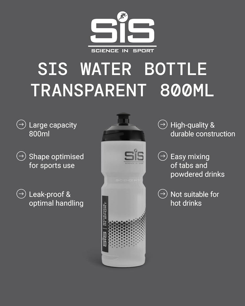 Science in Sport SIS Clear Sports Water Bottle, Plastic Water Bottle, Black Logo