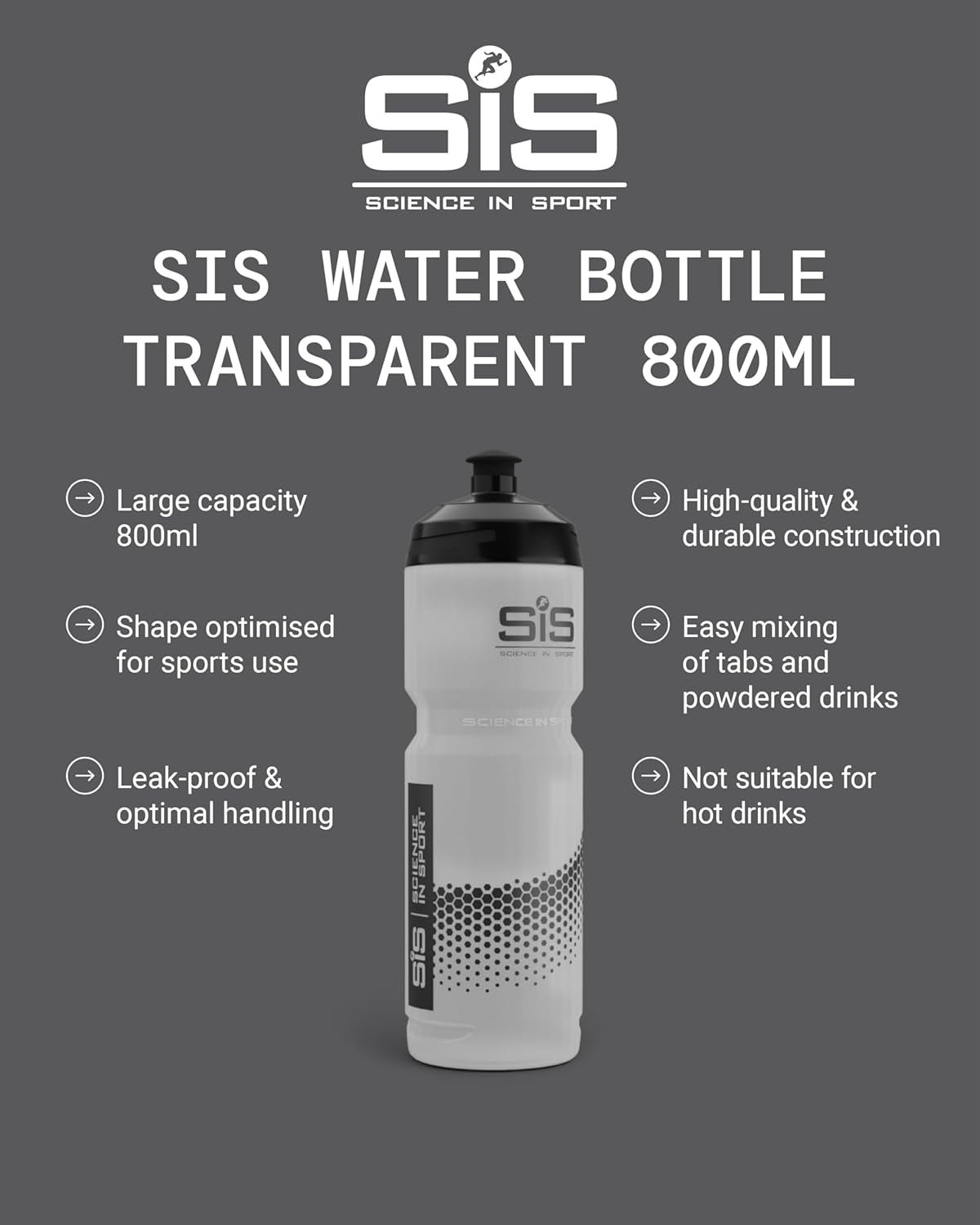 Science in Sport SIS Clear Sports Water Bottle, Plastic Water Bottle, Black Logo